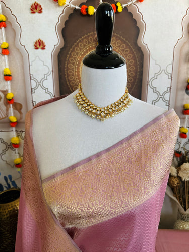 Banarasi Tissue Silk Saree | Onion Pink | Handwoven | Silk Mark Certified | Ships from California